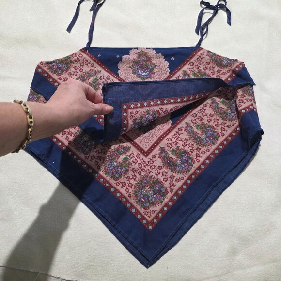 Vtg Womens Handmade French Scarf Crop Top Small Tie Straps Boho Festival Hippie - Picture 5 of 10